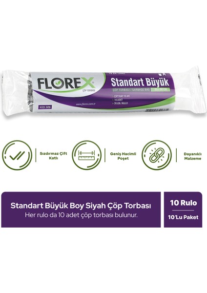 Standart Büyük Boy Siyah Çöp Poşeti x 10 Rulo