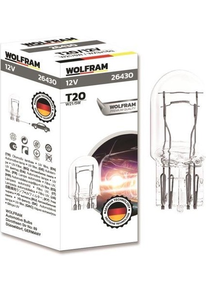 Ampul 12V T20 T20 Jumbo Dipsiz Çiftli 21/5 W3X16Q