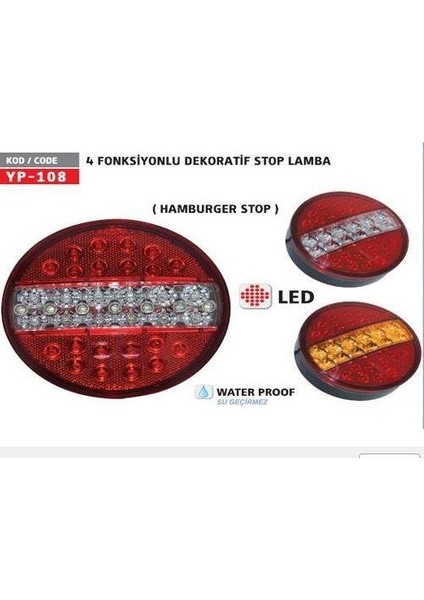 24V Dort Fonksıyonlu Hamburger Ledlı Stop Ortası Sarı