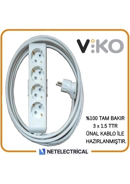 Multi-let 4'lü 9 Metre Topraklı Çocuk Korumalı Kablolu Grup Priz