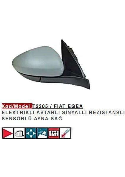 Ayna Sağ Fıat Egea / -Hb-Sw-Cross Elktirikli Astarlı Rezistanslı Sensörlü