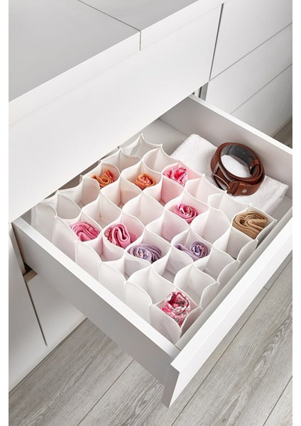 Çekmece Içi 30 Gözlü Petek Organizer Type 0 Kumaş Beyaz 40 x 35