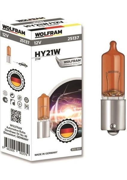 Ampül Civalı Mercekli Amber Sarı 12V H21 21 BAW9S
