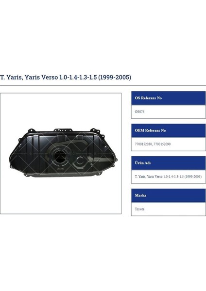 Benzin Deposu Toyota Yaris Verso 1999-2005