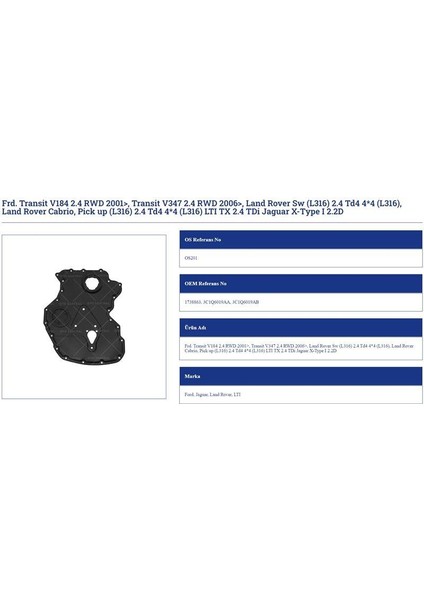 Eksantirik Kapağı Ford Transit V184 V347 Land Rover Ltı Jaguar