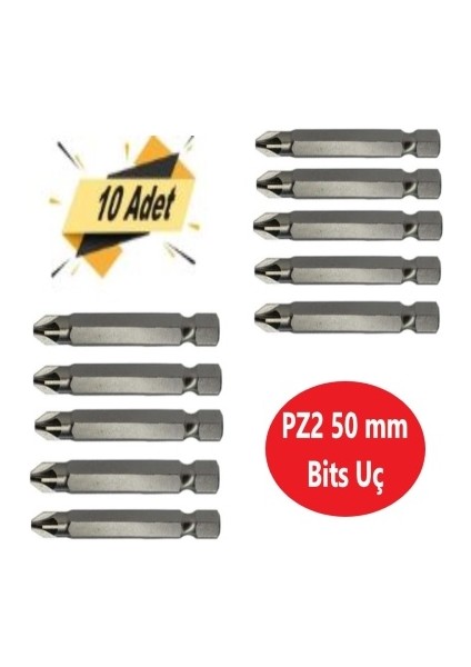 Bits Uç, Yıldız Matkap Ucu Pz2 x 50 mm 10 Adet