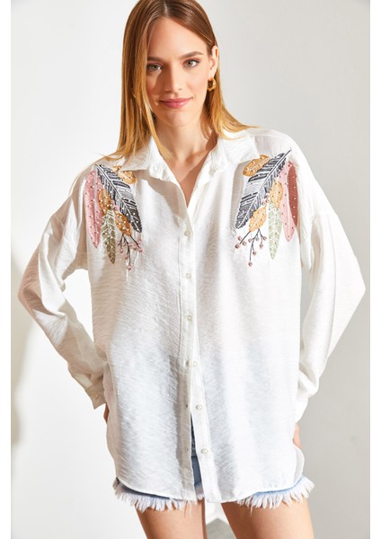 Nakisi Tasli Incili Keten Ayrobin Gömlek modelleri