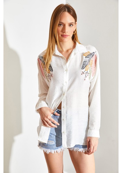 Nakisi Tasli Incili Keten Ayrobin Gömlek indirimleri