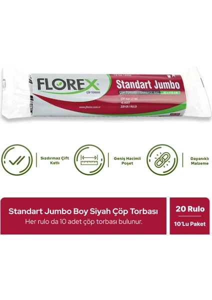 Standart Jumbo Boy Siyah Çöp Poşeti X 20 Rulo / 1 Koli