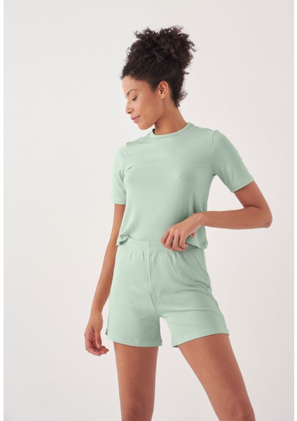 Crop Pijama Sort Takim - Mint