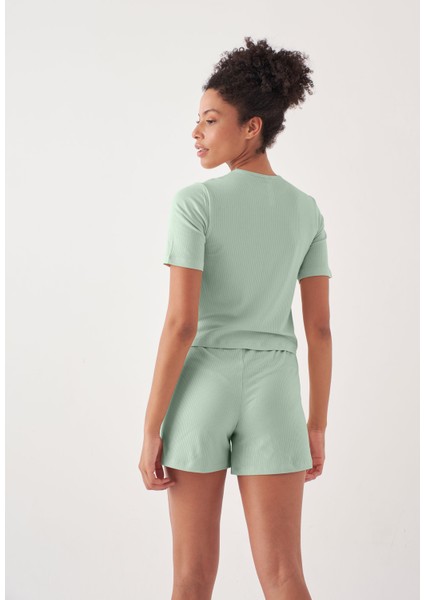 Crop Pijama Sort Takim - Mint