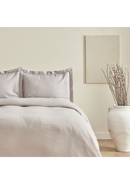 Minel Müslin Çift Kişilik Pike Yatak Örtüsü Seti Buz Gri fiyatları