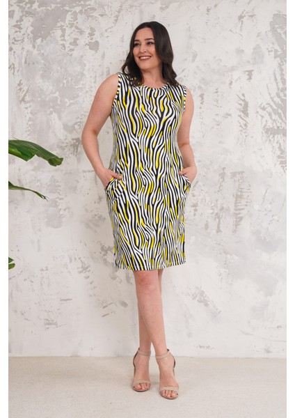 Kadın Viskon Kumaş Gizli Cep Detaylı Büyük Beden Elbise NBA016