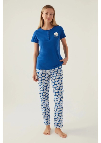 %100 Pamuk Yumuşak Dokulu Kısa Kol Kadın Pijama Takım 2875