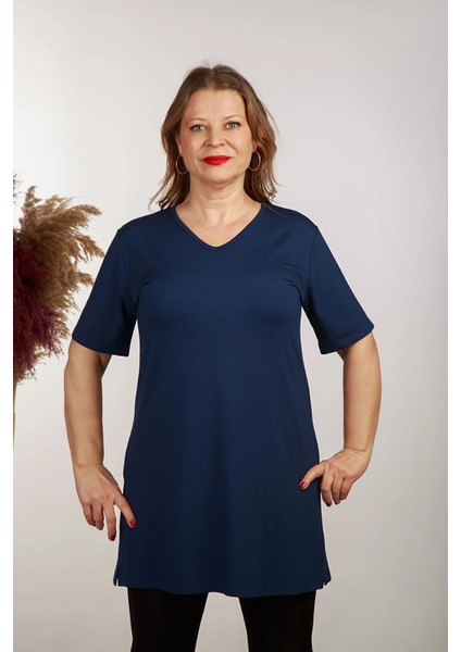 Boutique Arzu Inan Tunik V Yaka Kısa Kollu Yıtmaçlı