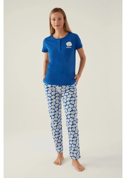 %100 Pamuk Yumuşak Dokulu Kısa Kol Kadın Pijama Takım 2875