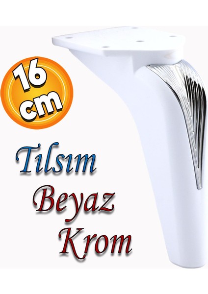 Tılsım Mobilya Oturma Yükseltici Kanepe Sehpa Tv Ünitesi Koltuk Ayağı Baza Ayakları Beyaz Krom 16 cm