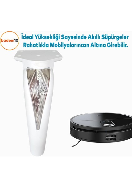 Tılsım Mobilya Oturma Yükseltici Kanepe Sehpa Tv Ünitesi Koltuk Ayağı Baza Ayakları Beyaz Krom 16 cm
