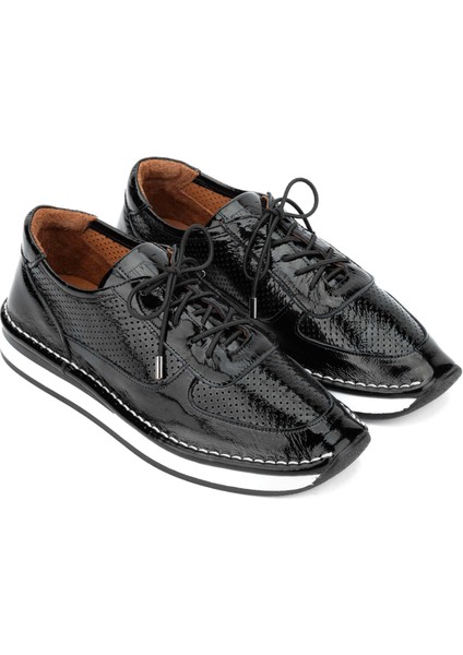 Kadın Deri Hasır Siyah Rugan Sneakers & Spor Ayakkabı 775 25503 Bn Ayk Y24 Sıyah Krsk Rgn