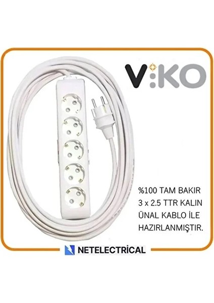 Multi-Let 5'li 7 Metre Topraklı Çocuk Korumalı Grup Priz (3x2.5 Ttr Tam Bakır Kalın Kablolu)