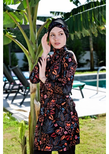 Kırmızı Çiçek Desenli Tam Boy Lycralı Dijital Tesettür MAYO-2416 fiyatları