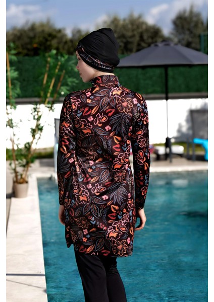 Kırmızı Çiçek Desenli Tam Boy Lycralı Dijital Tesettür MAYO-2416 indirimleri