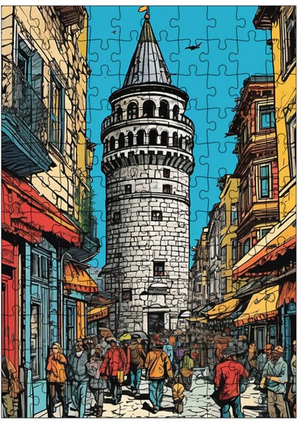 Ahşap Mdf Puzzle Yapboz Galata Kulesi Çizimi 120 Parça 25*35 cm