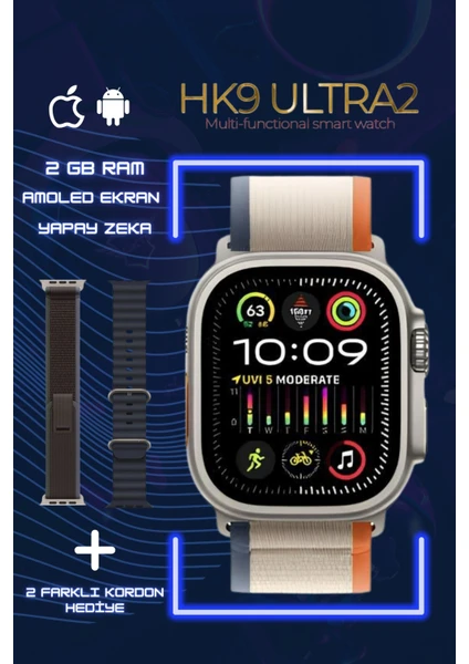 Hk9 Ultra 2 Amoled Ekran Siri, Gps, Nfc, Pusula, Sesli Asistan Akıllı Saat Yeni Seri Watch 9 8 7