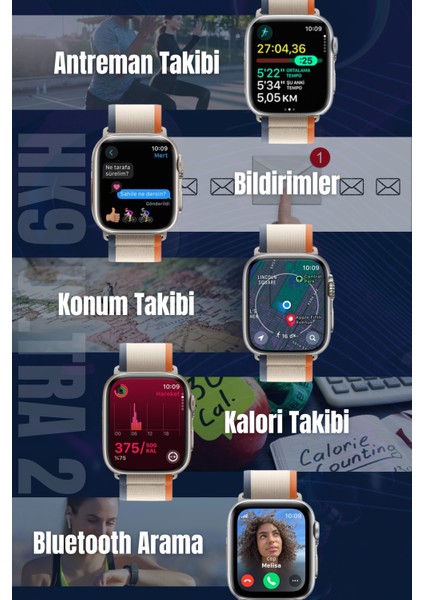 Hk9 Ultra 2 Amoled Ekran Siri, Gps, Nfc, Pusula, Sesli Asistan Akıllı Saat Yeni Seri Watch 9 8 7