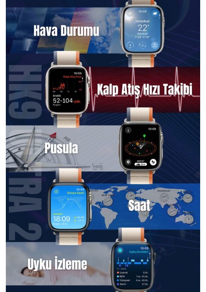 Hk9 Ultra 2 Amoled Ekran Siri, Gps, Nfc, Pusula, Sesli Asistan Akıllı Saat Yeni Seri Watch 9 8 7