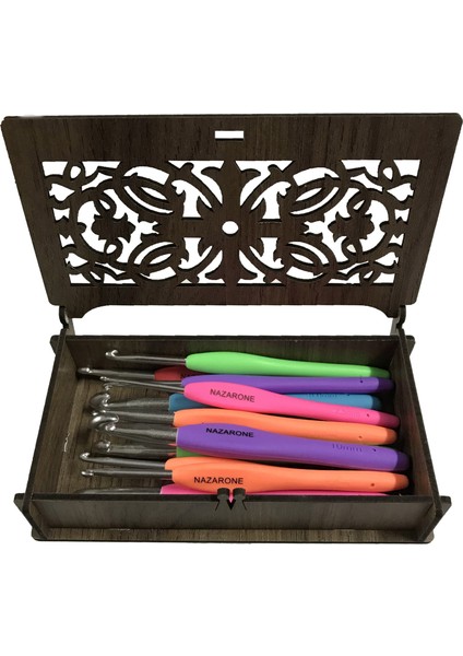 Dekoratif Kutu Işlemeli Tığ Kutusu Organizer Mücevher Takı Kutusu 17X9X3,5 cm