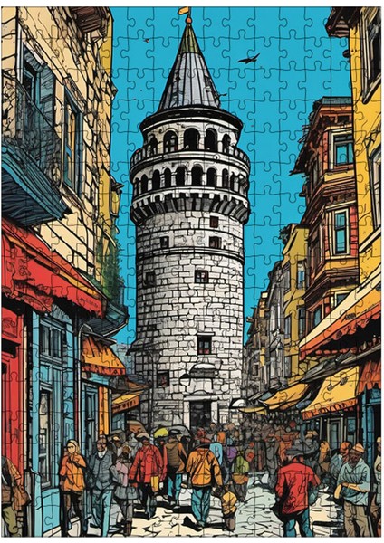 Ahşap Mdf Puzzle Yapboz Galata Kulesi Çizimi 255 Parça 35*50 cm