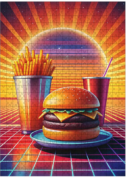 Ahşap Mdf Puzzle Yapboz Hamburger Menüsü 500 Parça 50*70 cm