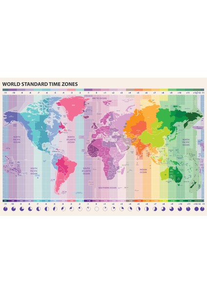 Oteller Için Dünya Saatleri ve Renkli Dünya Haritası Duvar Kağıdı