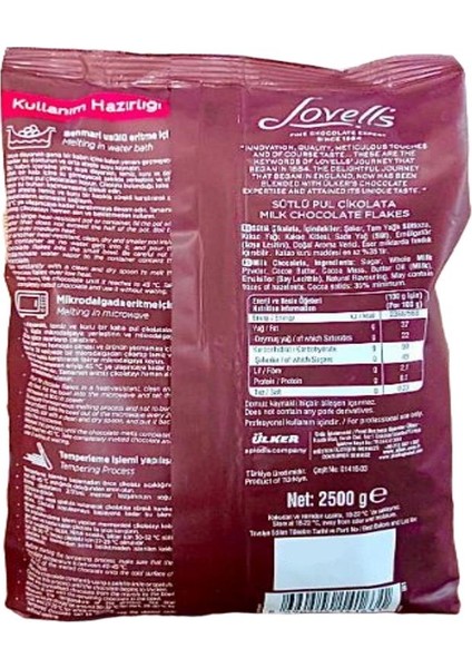 Elit Çikolata Lovells Sütlü Pul Çikolata (2,5kg)