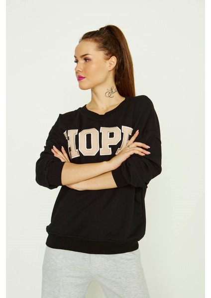 Hope Yazılı Sweatshirt Siyah