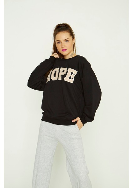 Hope Yazılı Sweatshirt Siyah