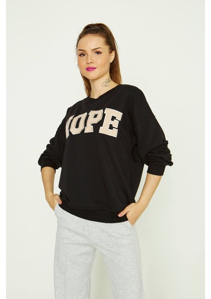 Hope Yazılı Sweatshirt Siyah