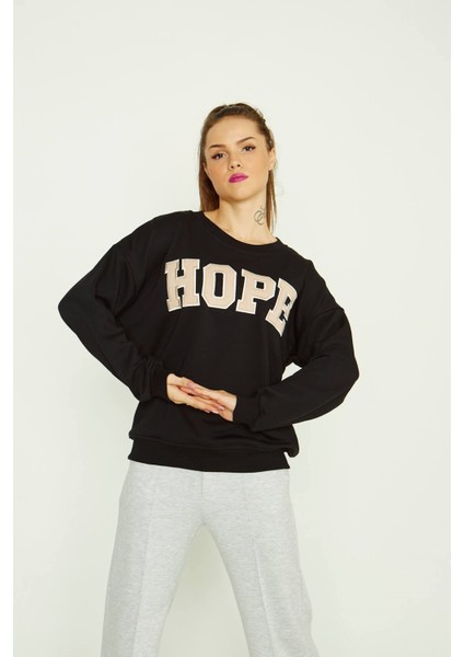 Hope Yazılı Sweatshirt Siyah