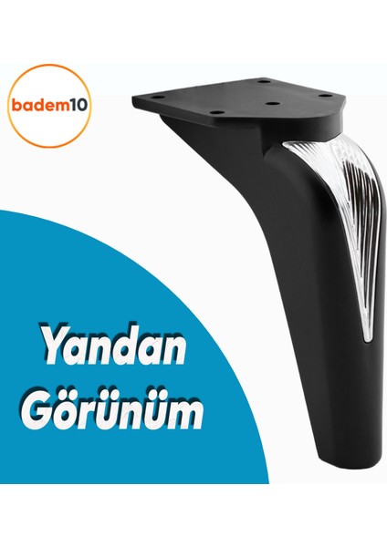 Tılsım Mobilya Yükseltci Kanepe Sehpa Tv Ünitesi Koltuk Ayağı Baza Ayakları Siyah Krom 16 cm