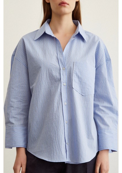 Çizgili Oversize Gömlek Mavi fiyatları