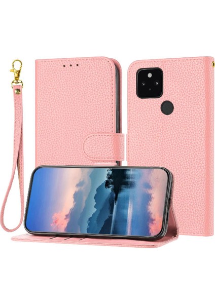 Google Pixel 5 Litch Desen Flip Folio Pu Deri Kartı Için Telefon Kılıfı (Yurt Dışından)