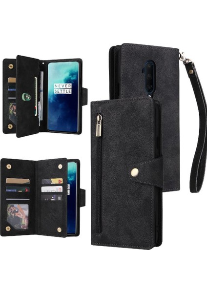 Oneplus 7t Pro Için Kılıf Kart Tutucu Manyetik Deri Fermuar Cüzdan Kapak (Yurt Dışından)