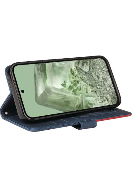 Kart Yuvası Standı Iki Renkli Dikiş Pu Flip ile Google Piksel 8A Için Kılıf (Yurt Dışından)
