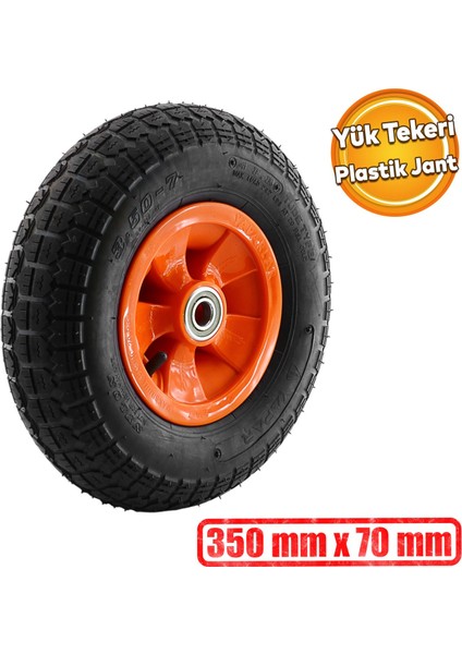El Arabası Yük Taşıma Tekeri Siboplu Bilyeli Rulmanlı Şişme Havalı 350X70 mm Plastik Jant Tekerlek