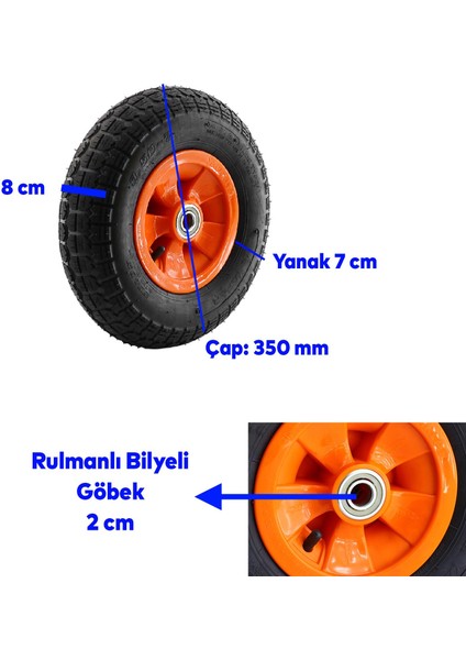 El Arabası Yük Taşıma Tekeri Siboplu Bilyeli Rulmanlı Şişme Havalı 350X70 mm Plastik Jant Tekerlek modelleri
