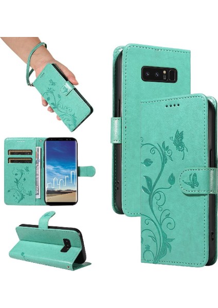 El Kayışı Kabartmalı Kelebek Cüzdan ile Samsung Galaxy Not 8 Için Kılıf (Yurt Dışından)