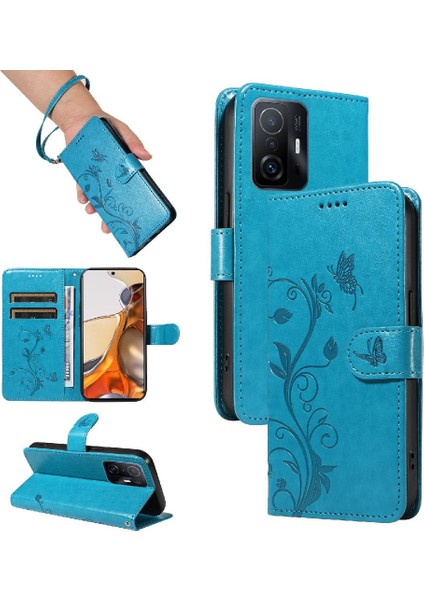 Xiaomi 11T/11T Pro Kabartmalı Kelebek ve Kart Yuvası Cüzdan Kılıf (Yurt Dışından)