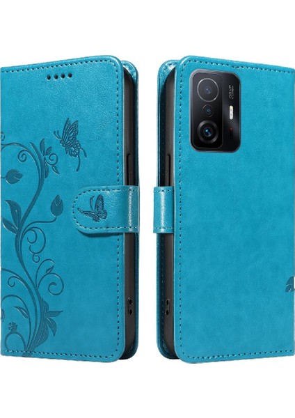 Xiaomi 11T/11T Pro Kabartmalı Kelebek ve Kart Yuvası Cüzdan Kılıf (Yurt Dışından)