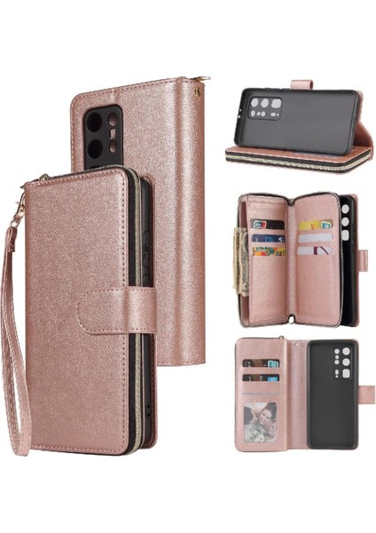 Huawei P40 Pro Artı Fermuar Cep Cüzdan Kılıf 9 Kart Yuvaları ile (Yurt Dışından)